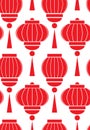 Seamless pattern with simple chinese red lanterns on white background. Vector pattern